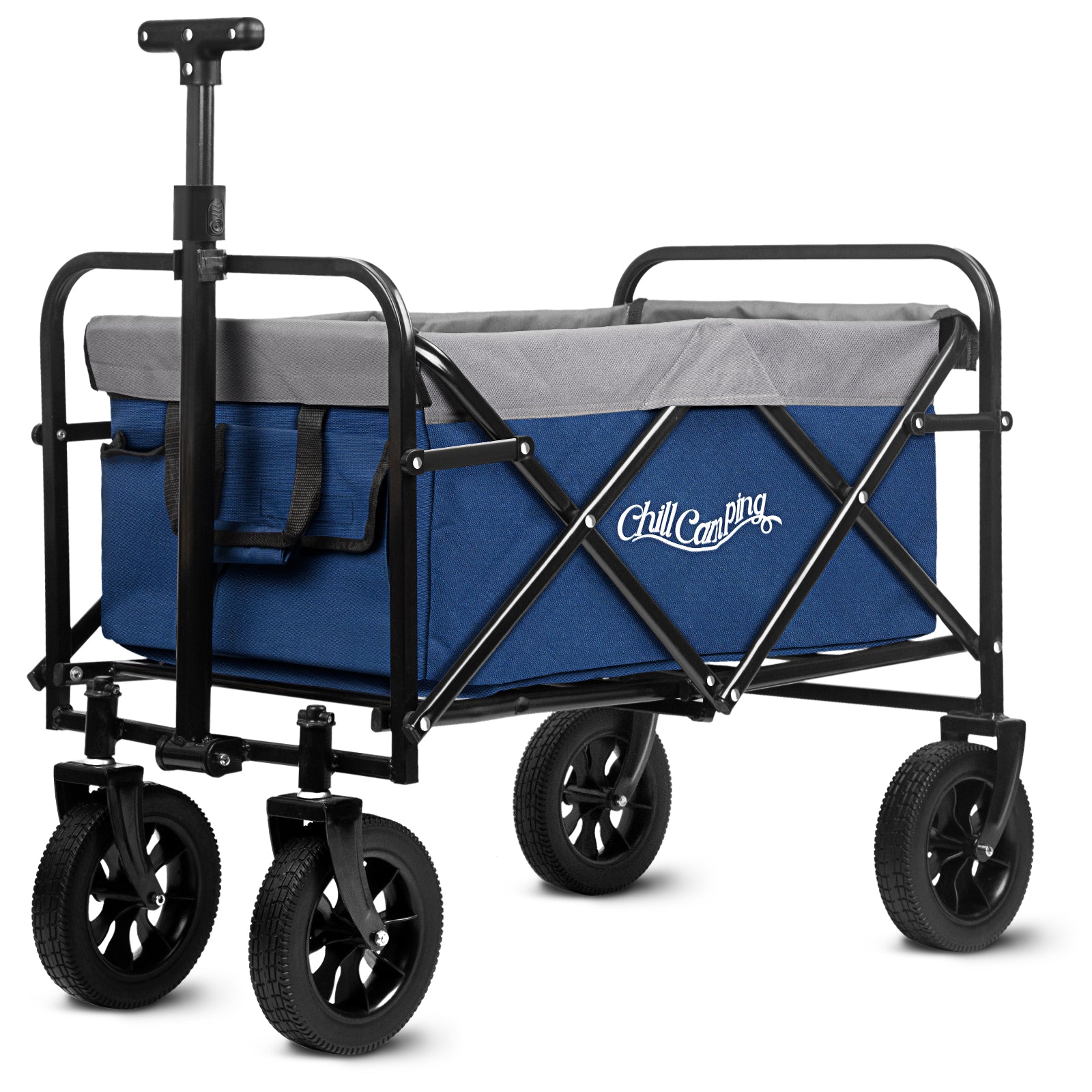 LAZY BUDDY Collapsible Utility Beach Wagon Cart with Removable Canopy  Folding Outdoor Camping Fishing Wagon, Push Pull Handle 